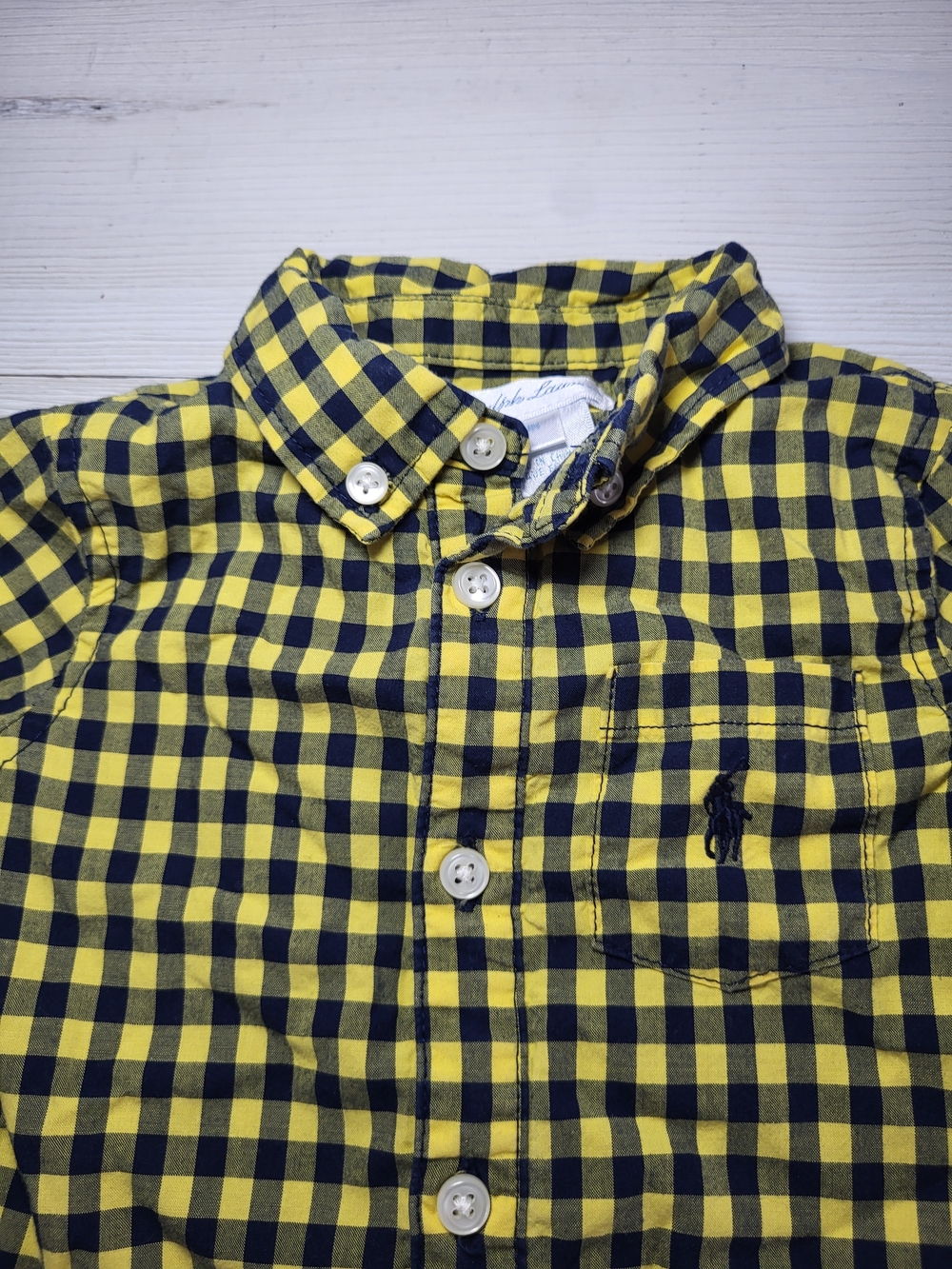 Ralph Lauren Baby Outfit Yellow Navy Gingham Collared Cotton One-Piece Preppy. - Picture 3 of 8